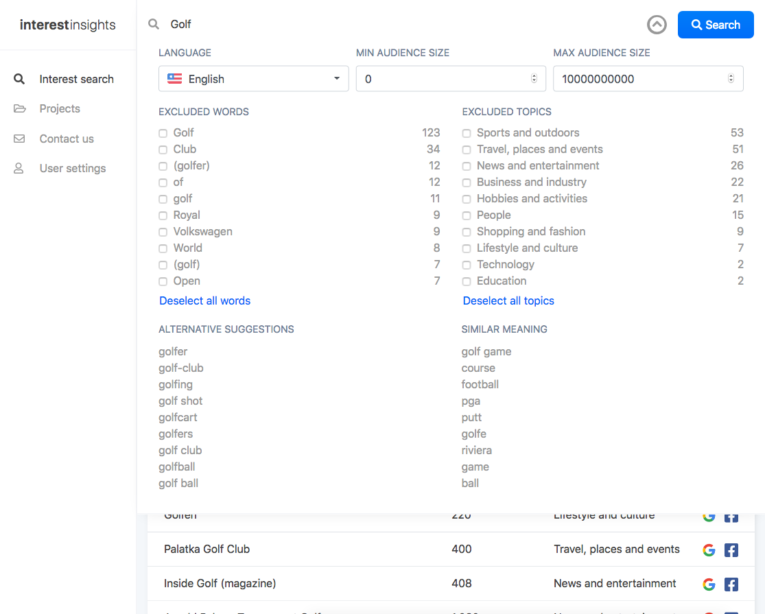 interestinsights extended search